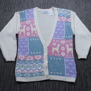 Vintage Rare Jantzen Womens Cardigan Medium Llamas Hearts Pastelcore Kawaiicore